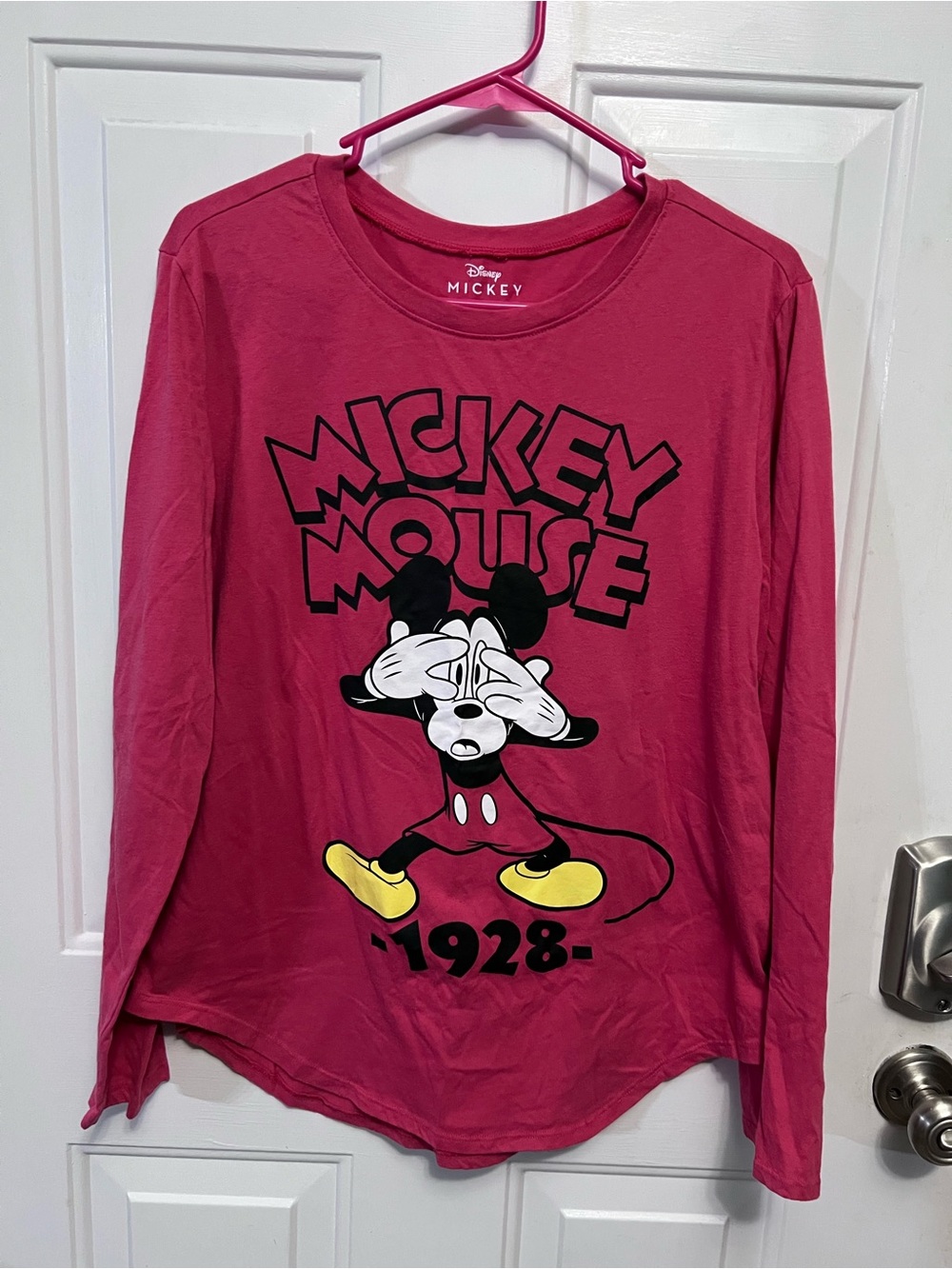Disney Mickey Mouse Shirt Women’s XL 15/17 Red Long Sleeve 1928 Graphic